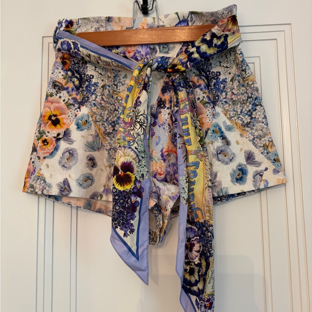 Tama High Waisted Floral Patterned Shorts with Scarf Tie